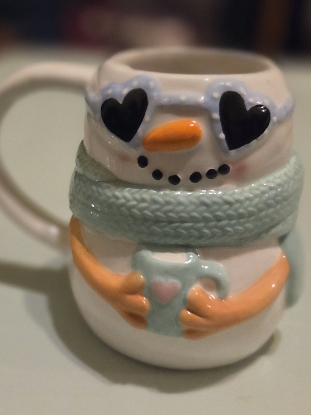 18oz Ceramic Snowman Mug with Light Blue Scarf and Orange Accents